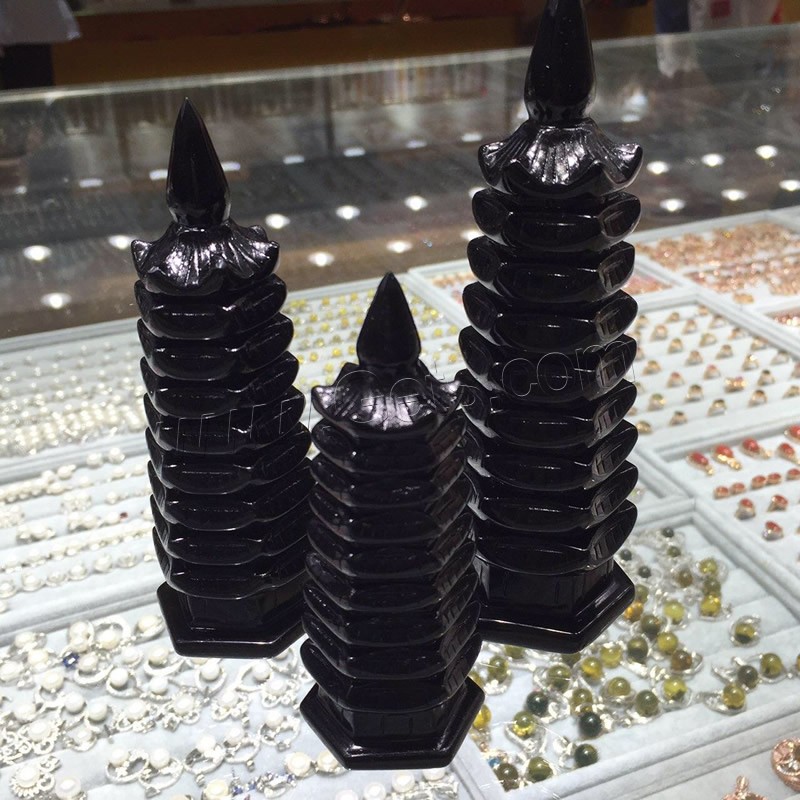 Obsidiana Wenchang Tower Ornament, Torre, Tallado, diverso tamaño para la opción, Negro, Vendido por Sarta