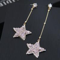 Zinc Alloy Asymmetric Earrings, with Cubic Zirconia, stainless steel post pin, Star, plated, for woman 95*70*26mm 