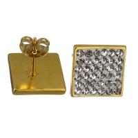 Stainless Steel Rhinestone Stud Earring, with Rhinestone Clay Pave, gold color plated, for woman 