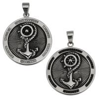 Rhinestone Stainless Steel Pendants, Flat Round & with rhinestone & blacken Approx 