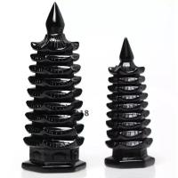 Obsidiana Wenchang Tower Ornament, Torre, Tallado, diverso tamaño para la opción, Negro, Vendido por Sarta