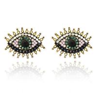 Zinc Alloy Rhinestone Stud Earring, with Plastic Pearl, Eye, plated, for woman & with rhinestone 