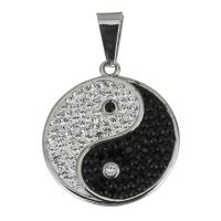 Rhinestone Stainless Steel Pendants, Flat Round, with rhinestone, original color Approx 