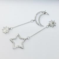 Zinc Alloy Asymmetric Earrings, Moon and Star, silver color plated, for woman & with rhinestone 