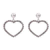 Boucle d'oreille de zinc alliage strass goutte, alliage de zinc, avec Nacre perles & strass, coeur, Placage, pour femme & avec strass, plus de couleurs à choisir Vendu par paire