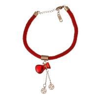 Edelstahl Charm Armband, mit Nylonschnur & Glas, mit Verlängerungskettchen von 1.5Inch, Rósegold-Farbe plattiert, Armband  Bettelarmband & für Frau, 16.5x13mm,41mm,5mm, Länge:ca. 7 ZollInch, verkauft von Strang