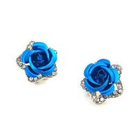 Zinc Alloy Rhinestone Stud Earring, Flower, gold color plated, for woman & with rhinestone 