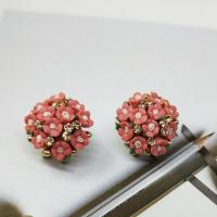 Zinc Alloy Rhinestone Stud Earring, with Porcelain, Flower, gold color plated, for woman & with rhinestone 15mm 