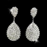 Boucle d'oreille de zinc alliage strass goutte, alliage de zinc, larme, Placage de couleur argentée, pour femme & avec strass Vendu par lot