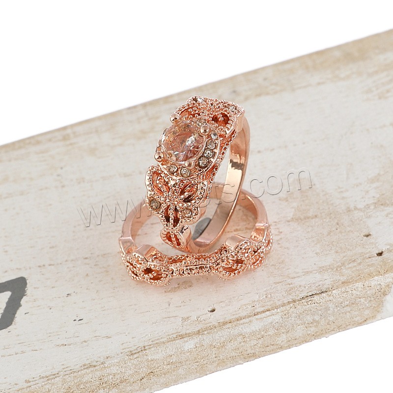 aleación de zinc anillo de los pares, Chapado en oro rosa 18K, 2 piezas & unisexo & diverso tamaño para la opción & micro arcilla de zirconia cúbica, Vendido por Set