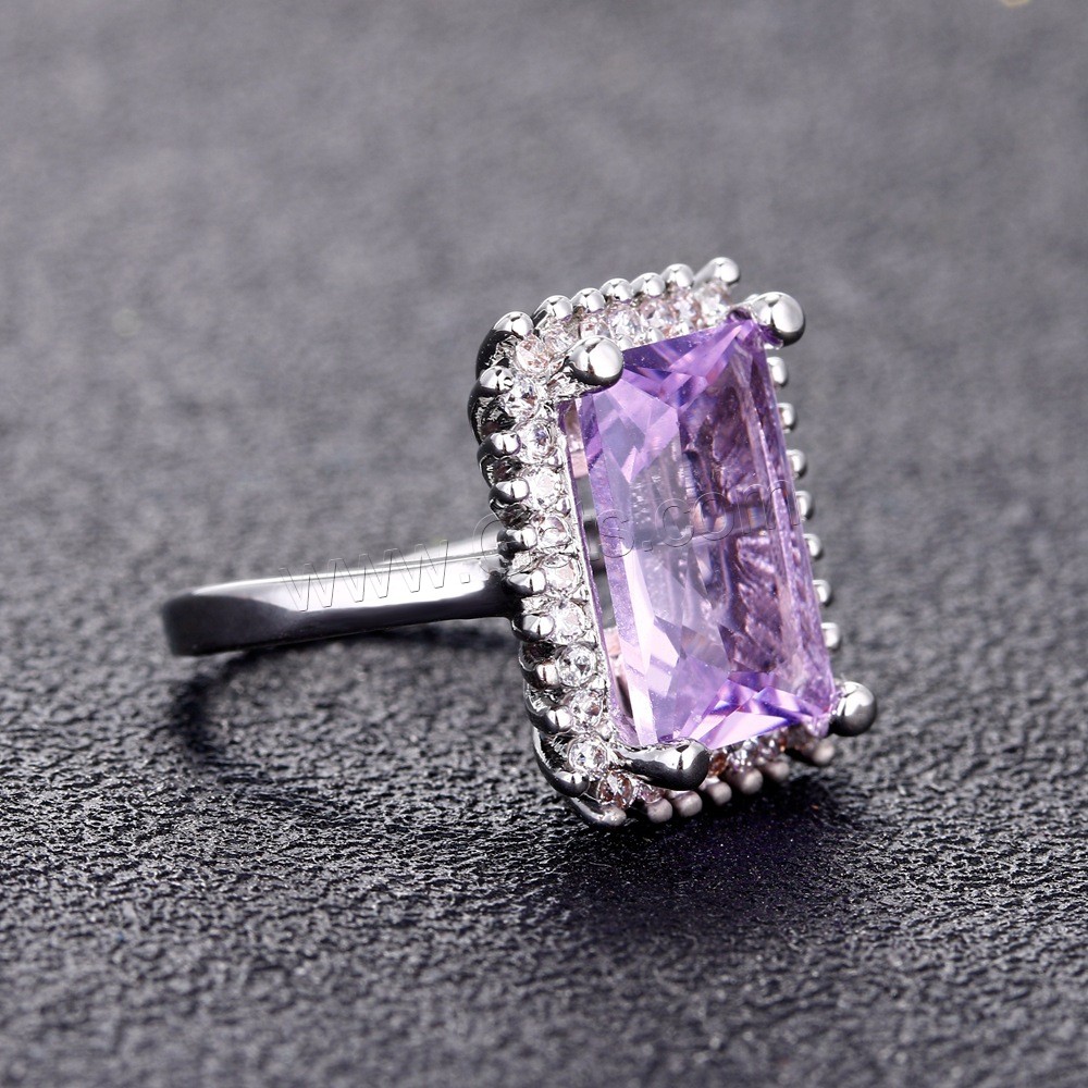 Befestigter Zirkonia Messingring Fingerring, Messing, mit Glas, silberfarben plattiert, verschiedene Größen vorhanden & Micro pave Zirkonia & für Frau, violett, 9mm, verkauft von PC