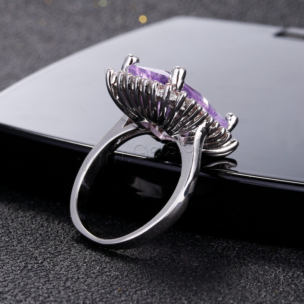 Befestigter Zirkonia Messingring Fingerring, Messing, mit Glas, silberfarben plattiert, verschiedene Größen vorhanden & Micro pave Zirkonia & für Frau, violett, 9mm, verkauft von PC