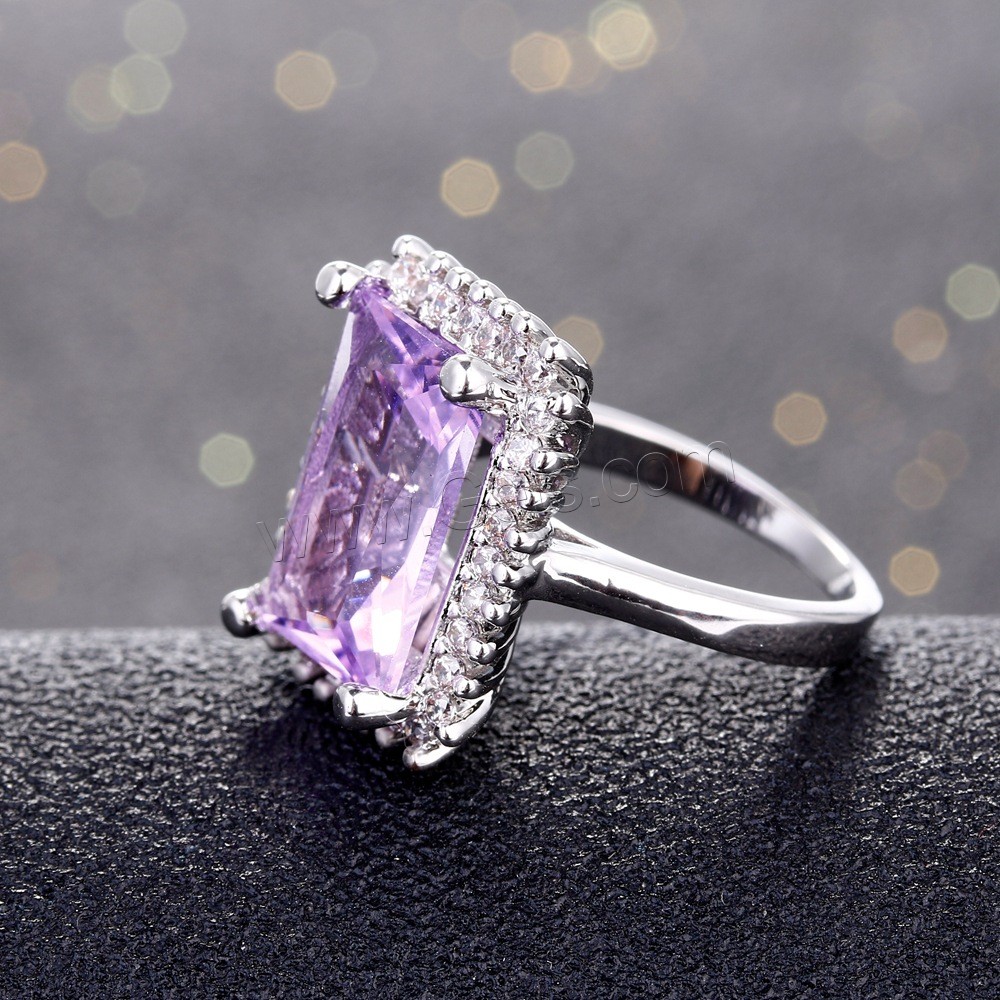 Befestigter Zirkonia Messingring Fingerring, Messing, mit Glas, silberfarben plattiert, verschiedene Größen vorhanden & Micro pave Zirkonia & für Frau, violett, 9mm, verkauft von PC