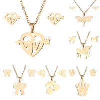 Fashion Stainless Steel Jewelry Sets, Stud Earring & necklace, stainless steel post pin, gold color plated, 2 pieces & for woman .3 Inch 