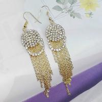 Moda flecos pendientes, aleación de zinc, chapado, para mujer & con diamantes de imitación, más colores para la opción, 87mm, Vendido por Par