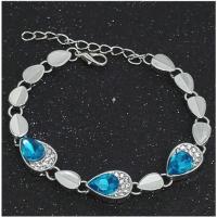 Pulseras de cristal de aleación de zinc, con Cristal, Gota, chapado en color de platina, para mujer & con diamantes de imitación, azul, longitud:aproximado 6.70 Inch, Vendido por Sarta