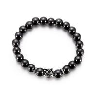 Hämatit Armband, mit Zinklegierung, Eule, antik silberfarben plattiert, unisex & Anti-Müdigkeit, schwarz, 10mm,8mm, Länge:ca. 6.19 ZollInch, 10SträngeStrang/Menge, verkauft von Menge