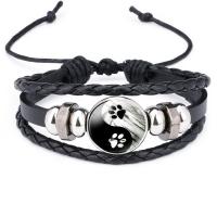 PU Leder Armband, mit organisches Glas & Zinklegierung, plattiert, unterschiedliche Farbe und Muster für die Wahl & Einstellbar & mehrschichtig & Zeit Edelstein Schmuck & unisex, 18mm, Länge:ca. 7 ZollInch, verkauft von Strang