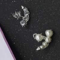 Zinc Alloy Asymmetric Stud Earrings, with ABS Plastic Pearl, plated, for woman & with rhinestone 