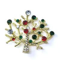 Broche de diamantes de imitación de la aleación de Zinc, Árbol, chapado en color dorado, para mujer & con diamantes de imitación, multicolor, 45x50mm, 5PCs/Grupo, Vendido por Grupo