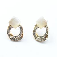 Zinc Alloy Rhinestone Stud Earring, with Cats Eye, gold color plated, for woman & with rhinestone 