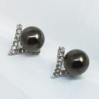 Zinc Alloy Rhinestone Stud Earring, with ABS Plastic Pearl, silver color plated, for woman & with rhinestone 