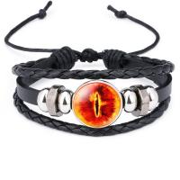 PU Leder Armband, mit organisches Glas & Zinklegierung, plattiert, mehrschichtig & Zeit Edelstein Schmuck & unisex & verschiedene Muster für Wahl, schwarz, 18mm, Länge:ca. 10 ZollInch, verkauft von Strang