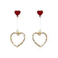 Zinc Alloy Drop Earring, with Plastic, zinc alloy post pin, Heart, plated & for woman & hollow 