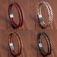 Cuero de PU Pulsera, con acero inoxidable, Doble capa & diverso tamaño para la opción & para hombre, más colores para la opción, Vendido por UD