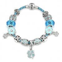 Europeo pulseras de cristal mixto, aleación de zinc, con Arcilla analiar de diamantes de imitación AB & Cristal de murano, chapado en color de plata antigua, longitud diferente para la opción & para mujer & esmalte, azul, Vendido por Sarta