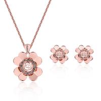 Rhinestone en alliage de zinc bijoux , Boucle d’oreille stud & collier, avec 5cm chaînes de rallonge, fleur, Plaqué de couleur d'or rose, chaîne en lanterne & pour femme & avec strass  Environ 17.72 pouce, Vendu par fixé