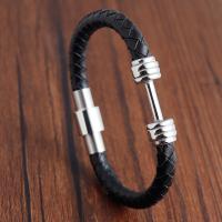 PU Leather Cord Bracelets, with Titanium Steel, Barbell, Unisex 