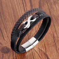 PU Leather Cord Bracelets, with Stainless Steel, Unisex 