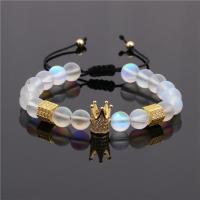 Moonstone Bracelet, Brass, with Moonstone & Cubic Zirconia, plated, Unisex & adjustable 160-210mm 