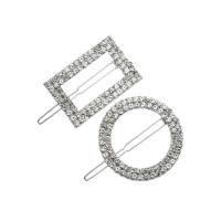 Pince de  cheveux, alliage de zinc, 2 pièces & pour femme & avec strass, argent, 6.2cmX3.2cm,6.2cmX4.7cm, Vendu par fixé