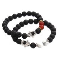 Lava Bead Bracelet, with Zinc Alloy, Hamsa, platinum color plated, Unisex & anti-fatigue 8mm Approx 7.49 Inch 