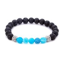 Lava Bead Bracelet, with Effloresce Agate & Zinc Alloy, antique silver color plated, Unisex & anti-fatigue, blue, 8mm Approx 7.49 Inch 