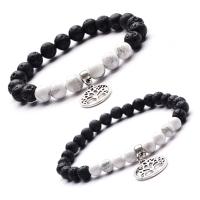 Gemstone Bracelets, Zinc Alloy, with Howlite & Lava, plated, Unisex .4 Inch 