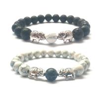 Gemstone Bracelets, Synthetic Gemstone, with Howlite & Lava, plated, 2 pieces & Unisex .4 Inch 