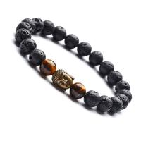 Lava Bracelet, with Tiger Eye, plated, Unisex, black .4 Inch, 3/Lot 