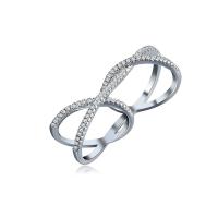 Brass Double Chain Link Finger Ring, silver color plated, Unisex & micro pave cubic zirconia 