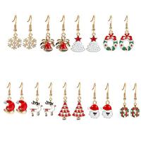 Pendientes de Navidad, aleación de zinc, chapado en color dorado, para mujer & esmalte & con diamantes de imitación, 9parespareja/Set, Vendido por Set