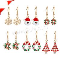 Pendientes de Navidad, aleación de zinc, chapado en color dorado, para mujer & esmalte & con diamantes de imitación, 6parespareja/Set, Vendido por Set