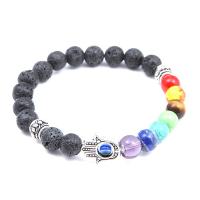 Pulsera de Piedras Preciosas, con aleación de zinc, Hamsa, chapado en color de plata antigua, unisexo & antifatiga, multicolor, 8mm, longitud:aproximado 7.09 Inch, 10Strandsfilamento/Grupo, Vendido por Grupo