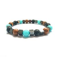 Gemstone Bracelets, Black Agate, with Grain Stone & Hematite, plated, Unisex .2 Inch 