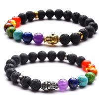 Lava Bead Bracelet, with Gemstone, plated, Unisex .4 Inch 