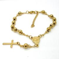 Edelstahl Charm Armband, mit Verlängerungskettchen von 1.96lnch, Jesus Kreuz, plattiert, Armband  Bettelarmband & für Frau, keine, Länge:ca. 7.2 ZollInch, verkauft von Strang