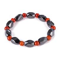 Pulseras magnéticas, Hematite, con Rubí, unisexo & antifatiga, negro y rojo, longitud:aproximado 6.80 Inch, 10Strandsfilamento/Grupo, Vendido por Grupo