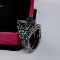 Zinklegierung Fingerring , Pistole schwarz plattiert, Micro pave Zirkonia & für Frau, Größe:7, 2PCs/setzen, verkauft von setzen