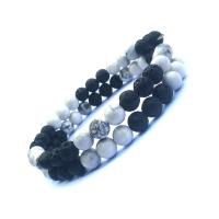 Bracelets en pierres précieuses, lave volcanique, avec Magnésite, Placage, Double couche & unisexe, noire .5 pouce, Vendu par brin